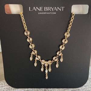 Lane Bryant Statement necklace Crystal’s drops gold color NWT